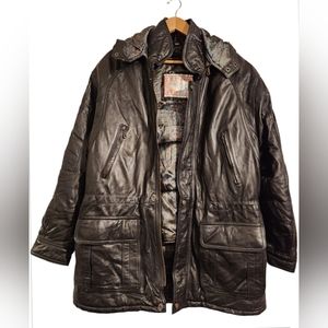 Men's Leather Jacket with Removable Hood and Lining